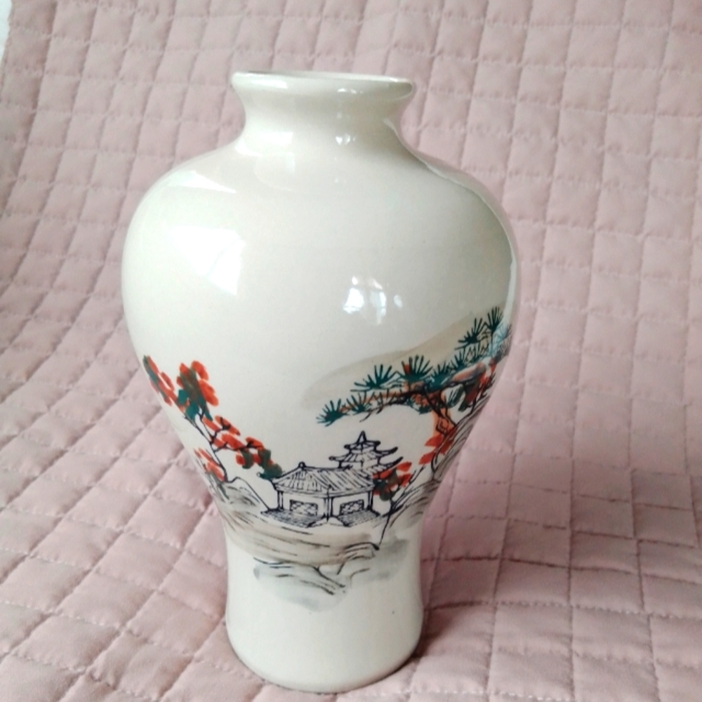 Vintage Oriental handcrafted ceramic vase.
